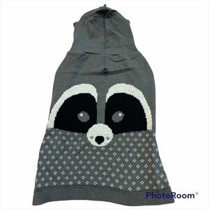 𝅺MARTHA Stewart gray raccoon hooded knit sweater XL